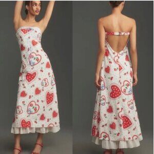 For Love And Lemons Daisy Mae Heart Cherry Sleeveless Midi Dress size XS